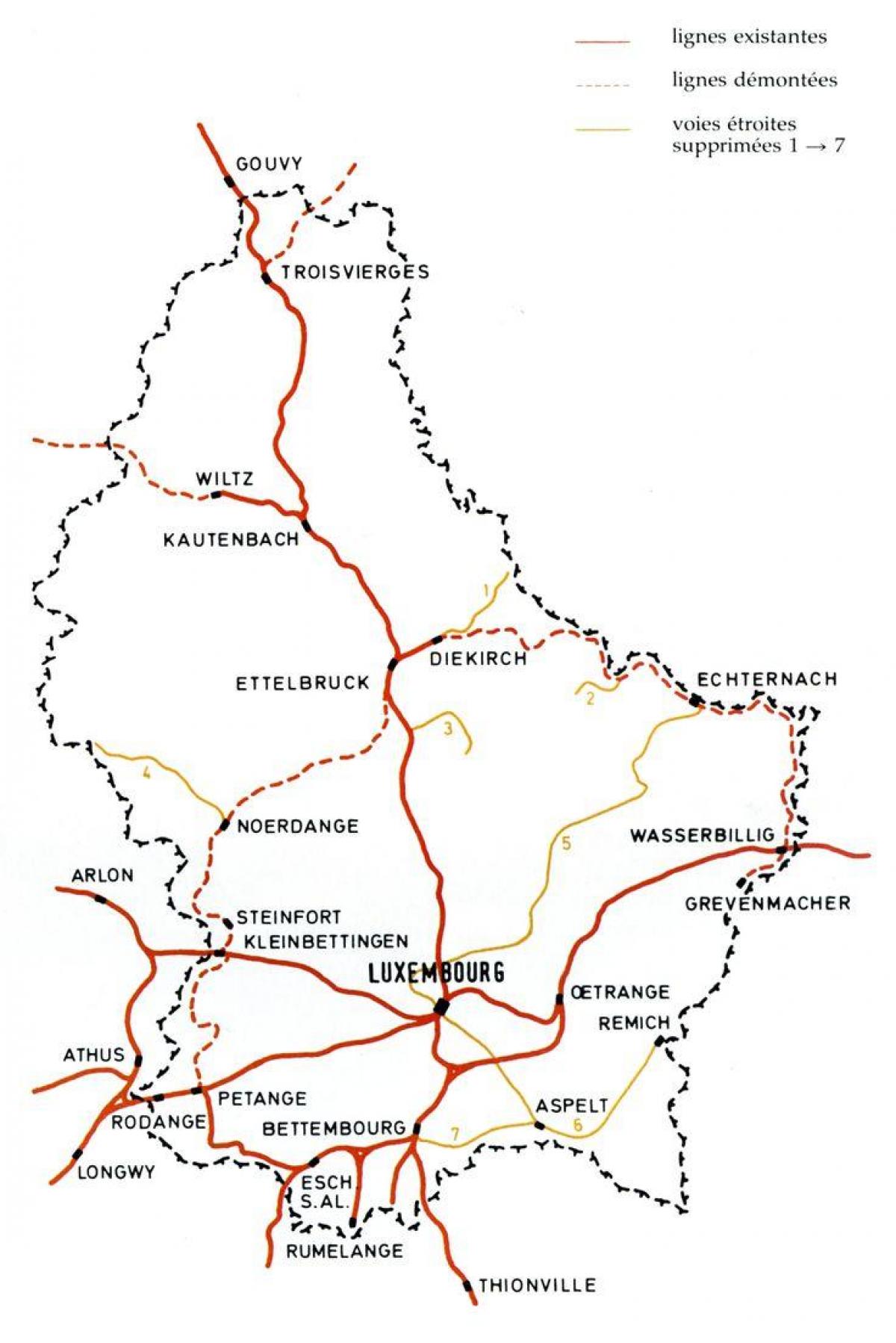 Լյուքսեմբուրգ երկաթուղային քարտեզի վրա